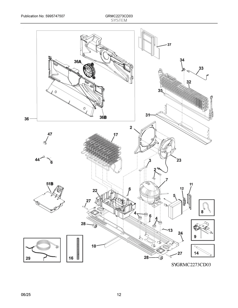 System Diagram and Parts List for GRMC2273CD03  Frigidaire Refrigerator