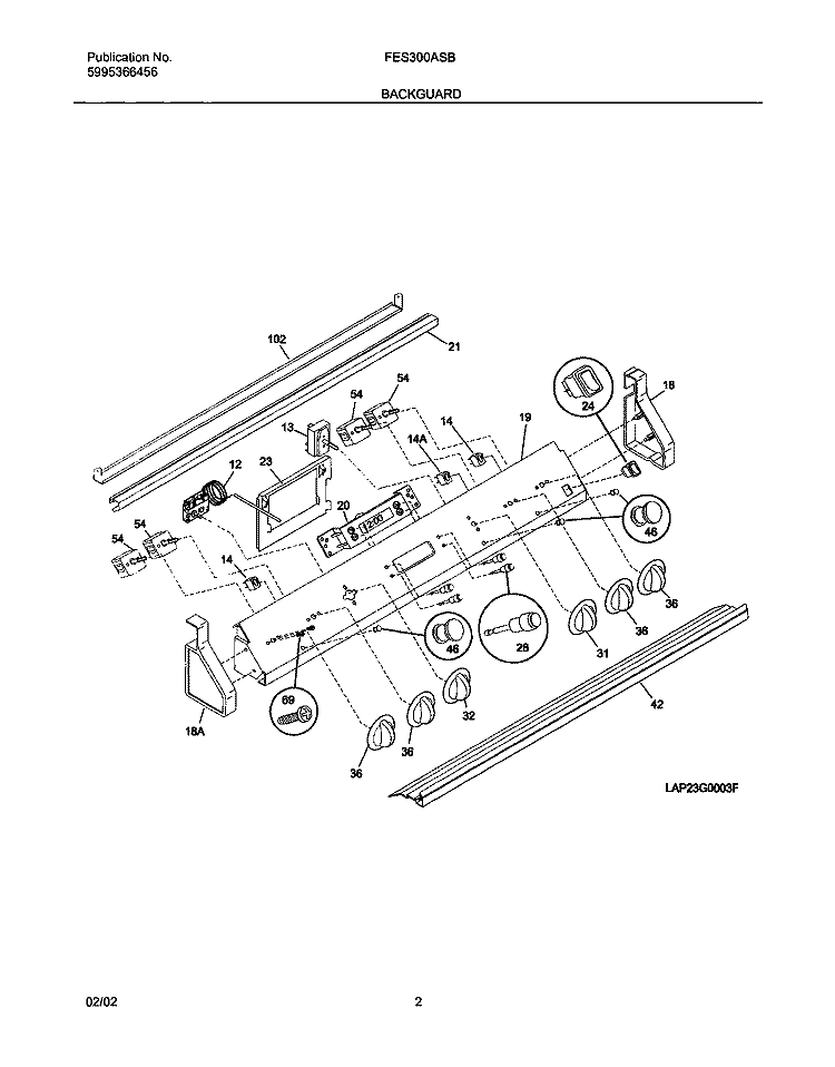 BACKGUARD Diagram and Parts List for FES300ASB  Frigidaire Range