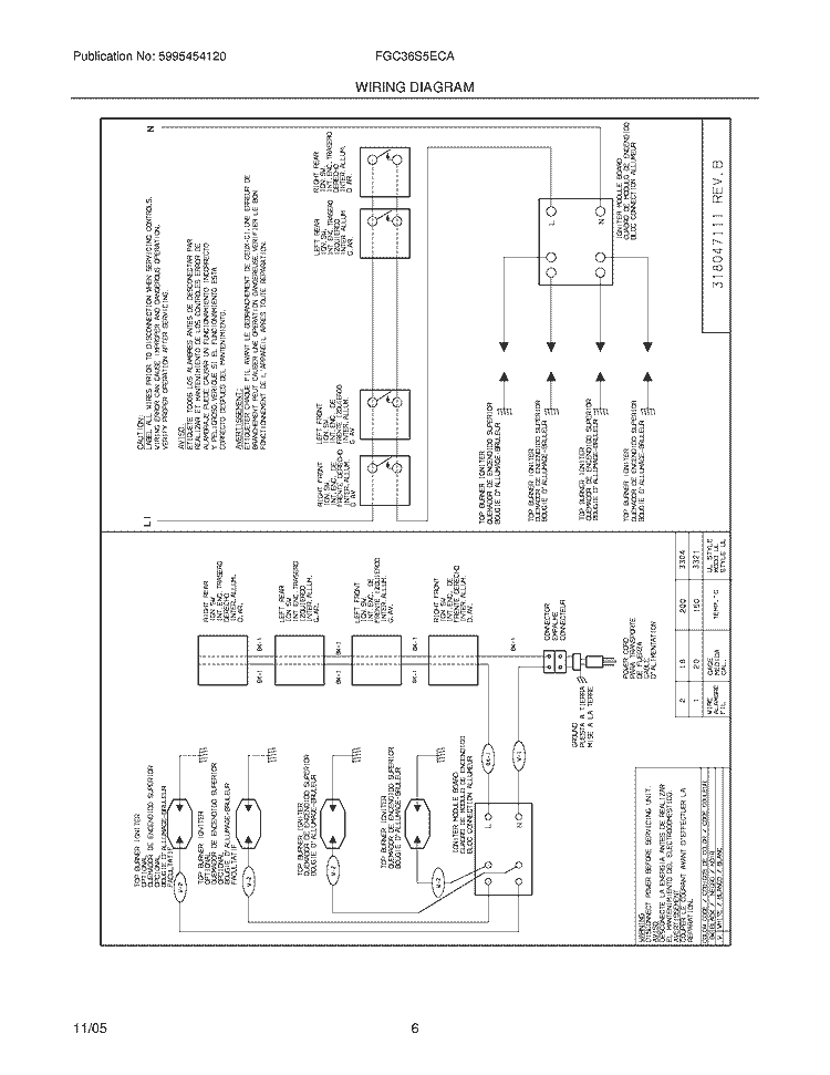 WIRING DIAGRAM Diagram and Parts List for FGC36S5ECA  Frigidaire Cooktop