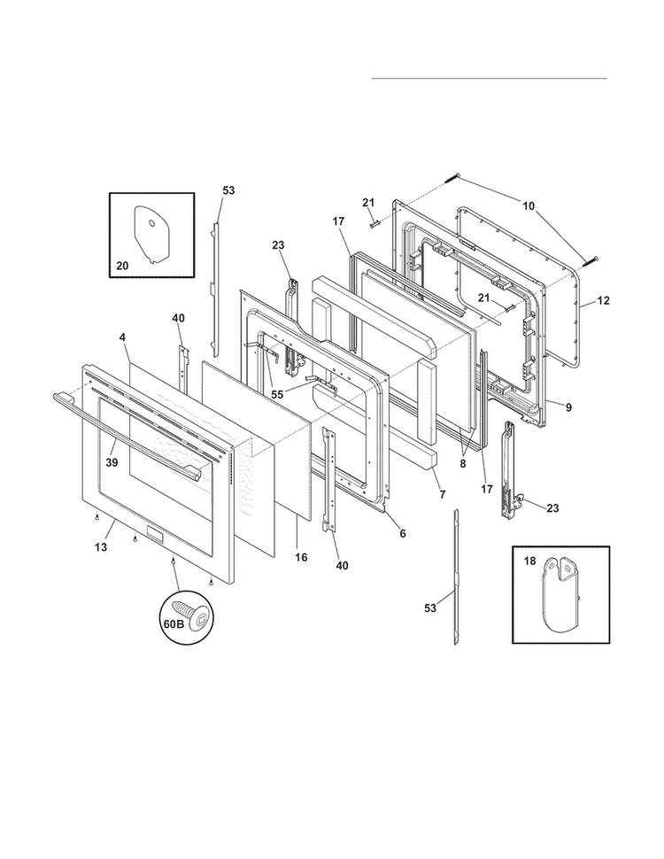 Door Diagram and Parts List for FPEF3081MFB  Frigidaire Range