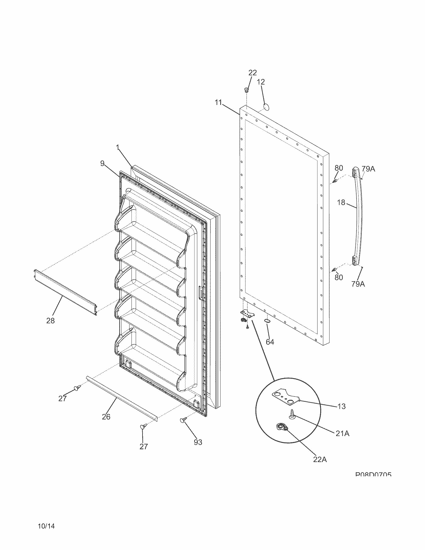 Door Diagram and Parts List for FFRU17B2QWB  Frigidaire Refrigerator