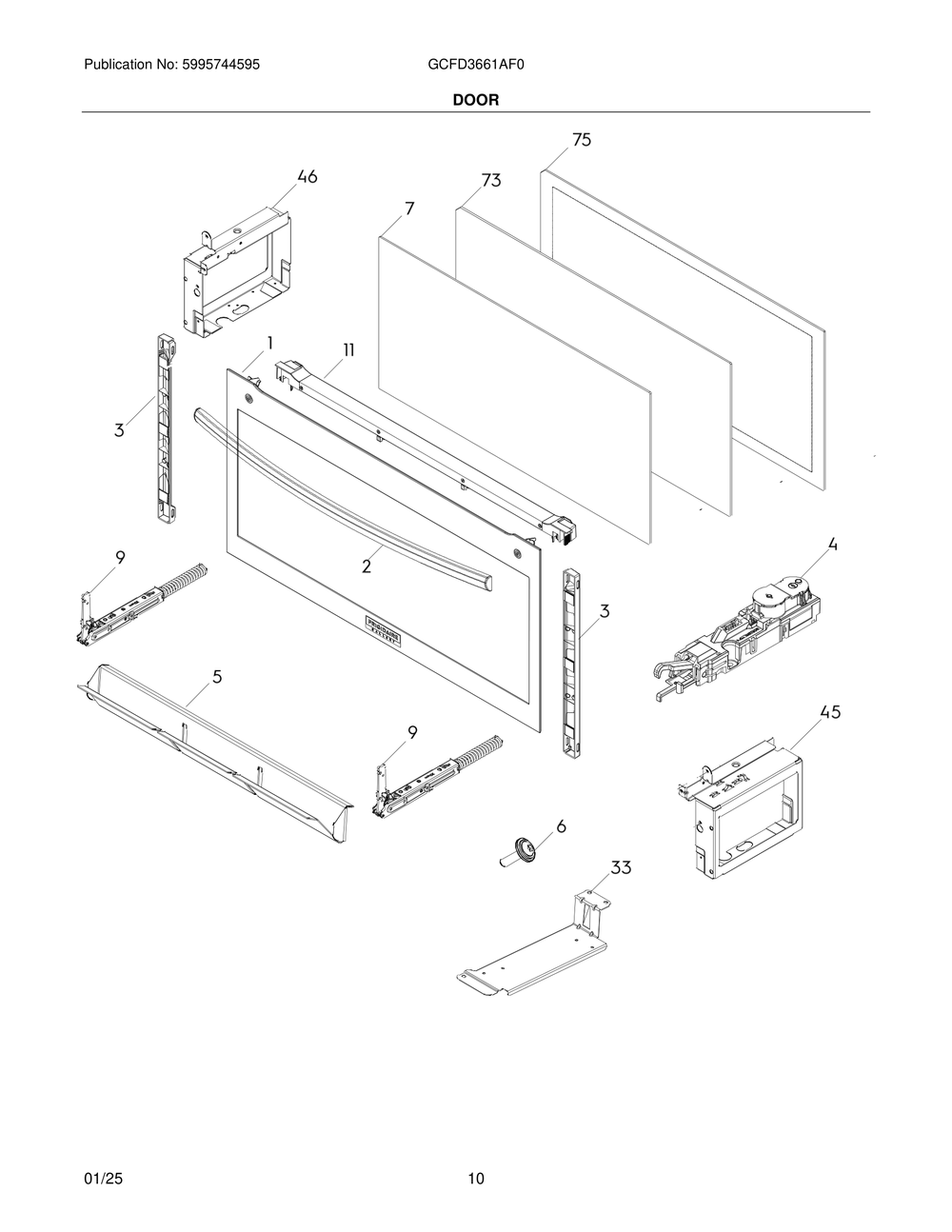 Door Diagram and Parts List for GCFD3661AF0  Frigidaire Range