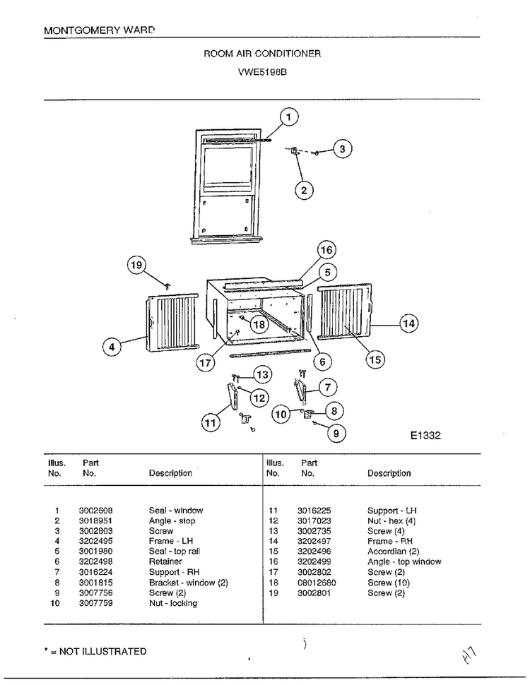 Room Air Conditioner Page 5 Diagram and Parts List for 5198B  Frigidaire Air Conditioner