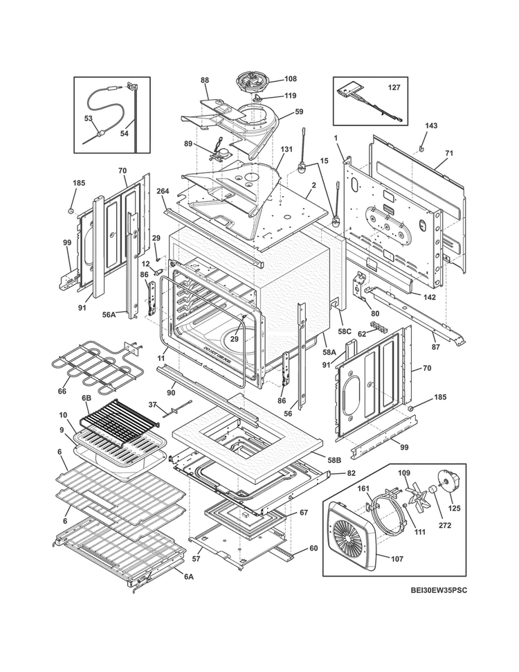 Body Diagram and Parts List for EI30EW35PSC  Electrolux Wall Oven