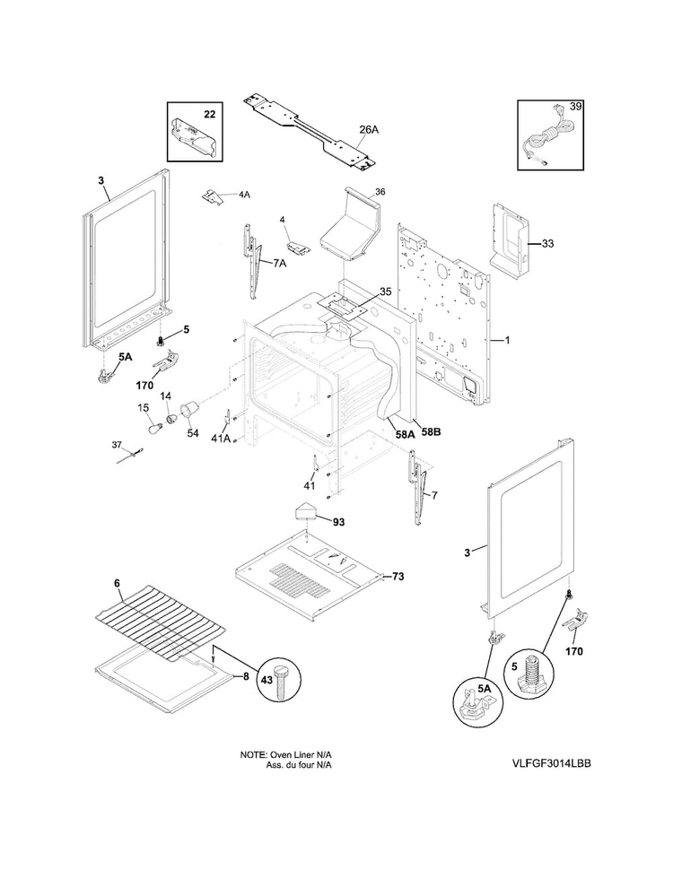 Body Diagram and Parts List for FFGF3015LBE  Frigidaire Range