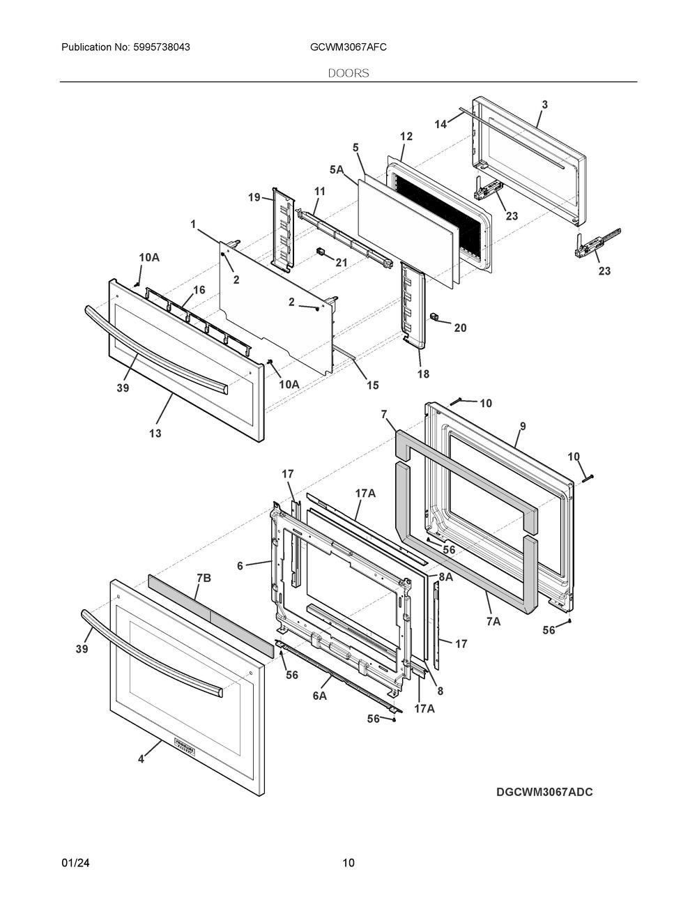 Doors Diagram and Parts List for GCWM3067AFC  Frigidaire Microwave Oven Combo