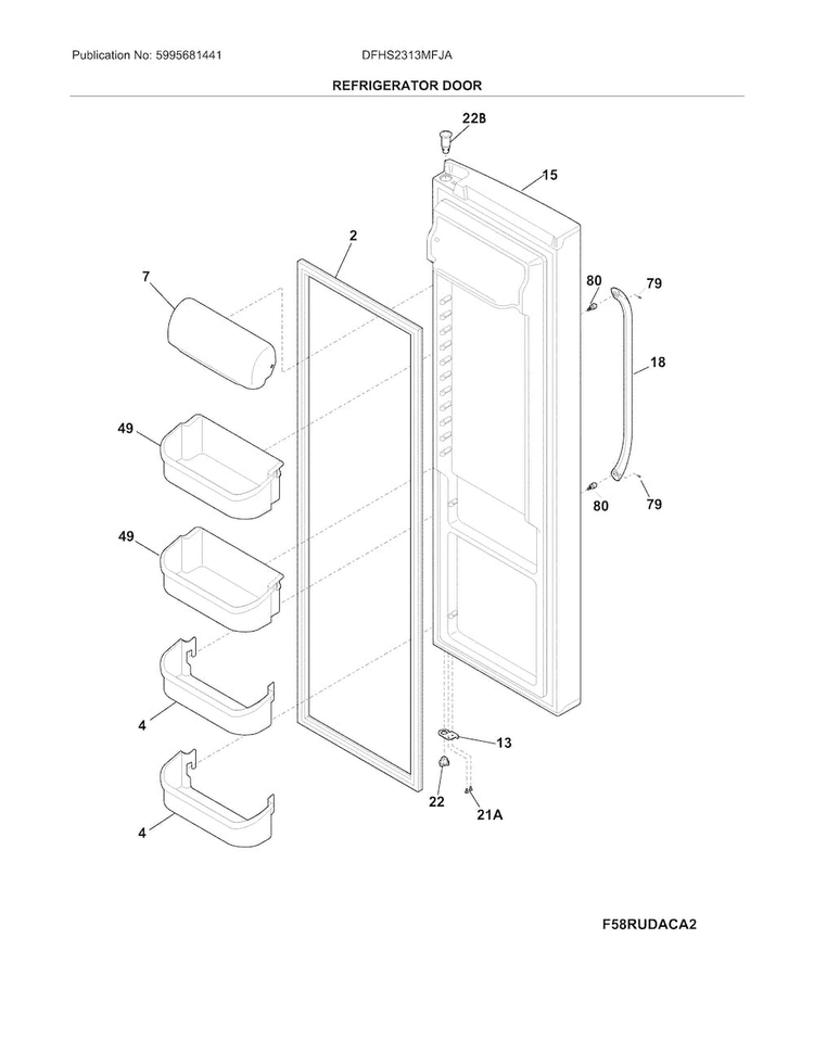 Refrigerator Door Diagram and Parts List for DFHS2313MFJA  Frigidaire Refrigerator