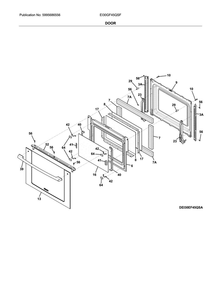 Door Diagram and Parts List for EI30GF45QSF  Electrolux Range