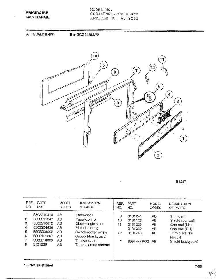 Frigidaire Gas Range Diagram and Parts List for 2241  Frigidaire Range