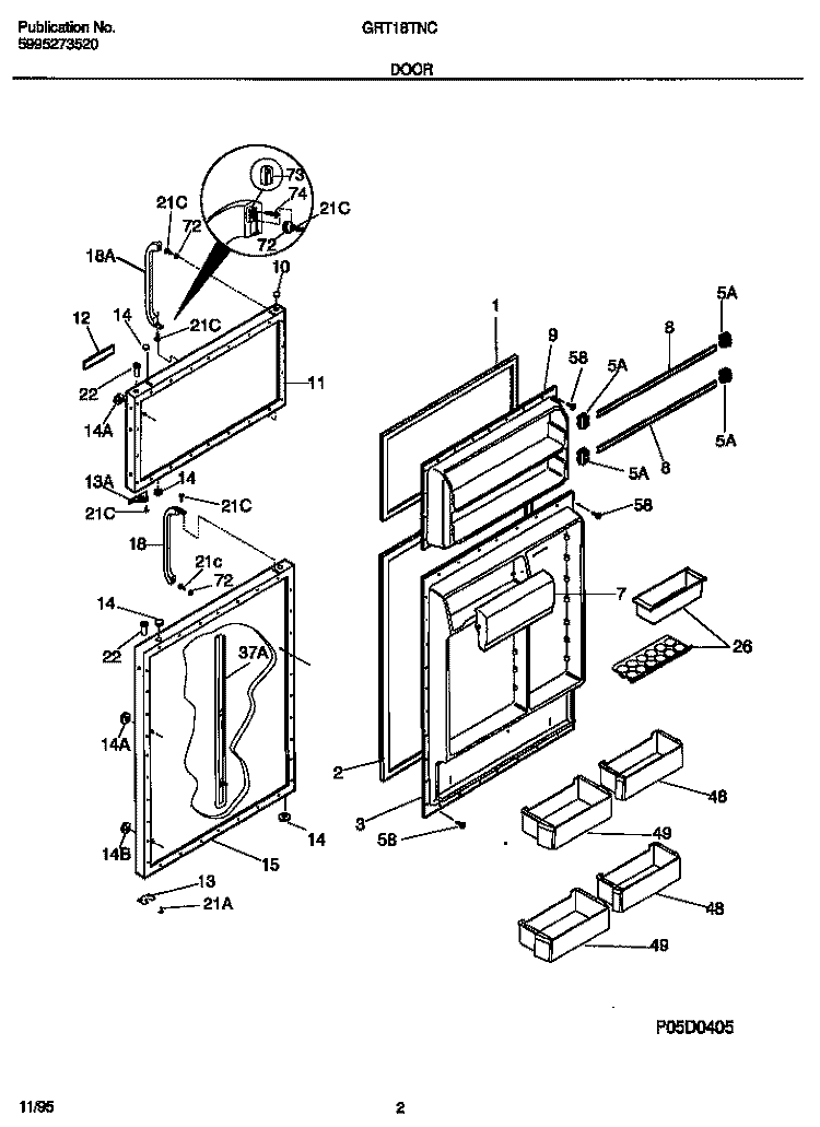 DOOR Diagram and Parts List for GRT18TNCD0  Gibson Refrigerator