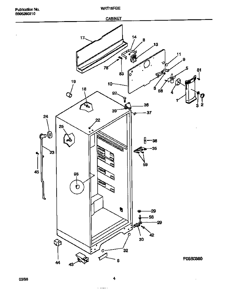 CABINET Diagram and Parts List for WRT18FGEW0  Frigidaire Refrigerator