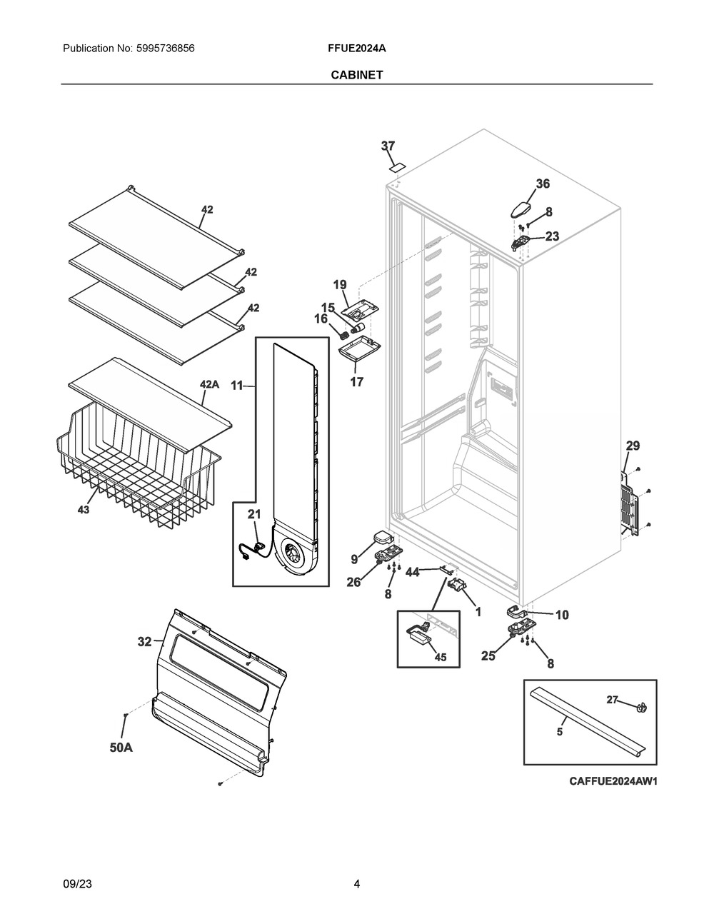 Cabinet Diagram and Parts List for FFUE2024AN8  Frigidaire Freezer
