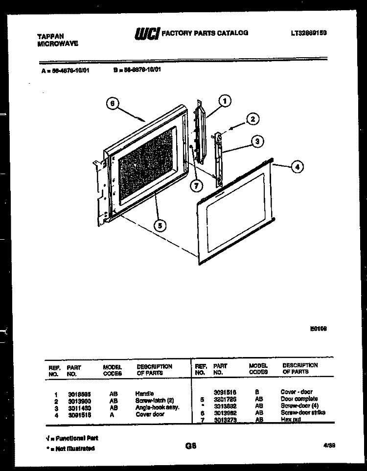 DOOR PARTS Diagram and Parts List for 56-4878-10-01  Tappan Microwave