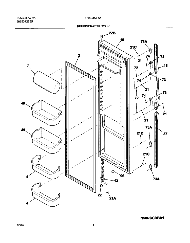 REFRIGERATOR DOOR Diagram and Parts List for FRS23KF7AB5  Frigidaire Refrigerator