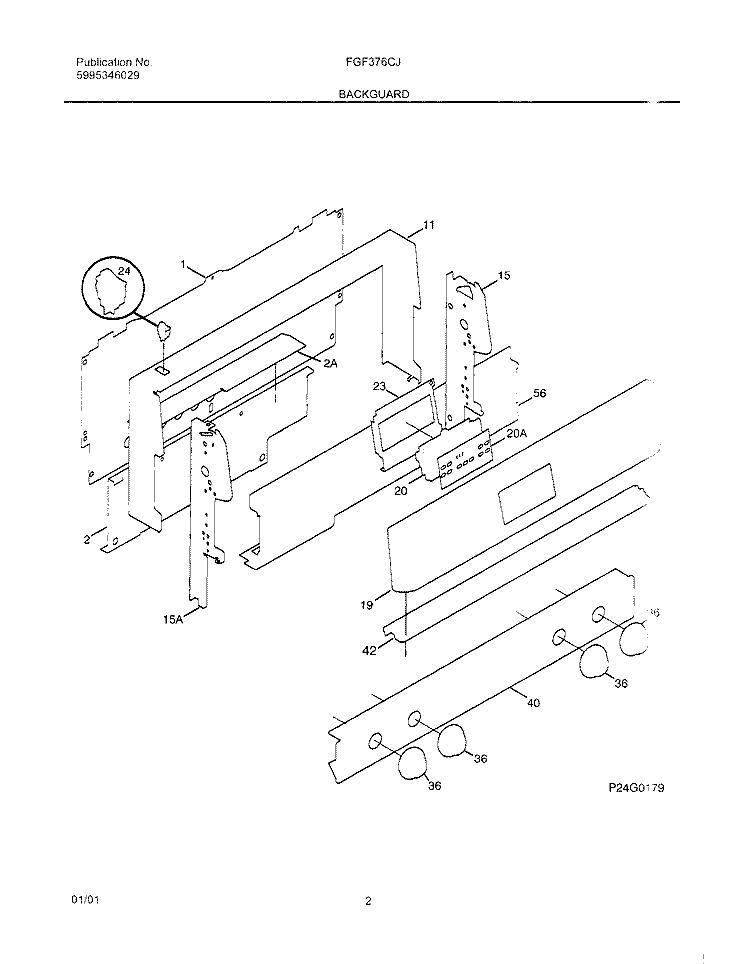 BACKGUARD Diagram and Parts List for FGF376CJTB  Frigidaire Range