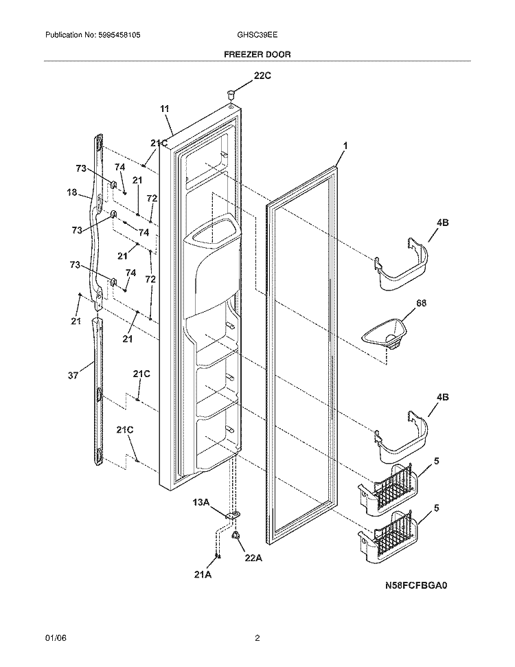 FREEZER DOOR Diagram and Parts List for GHSC39EEPW0  Frigidaire Refrigerator