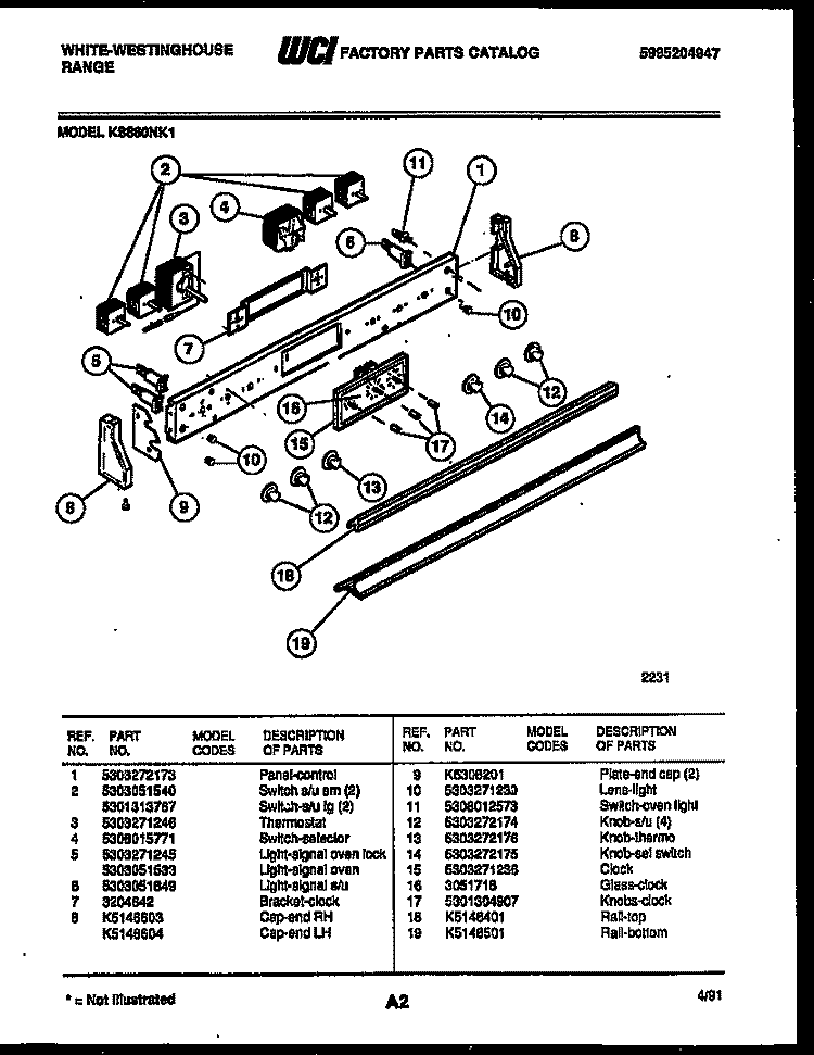 CONTROL PANEL Diagram and Parts List for KS860NKW1  Frigidaire Range