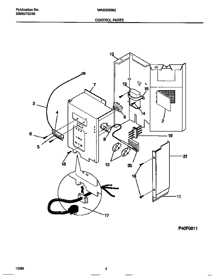 CONTROL PARTS Diagram and Parts List for WAS226W2A2  Frigidaire Air Conditioner