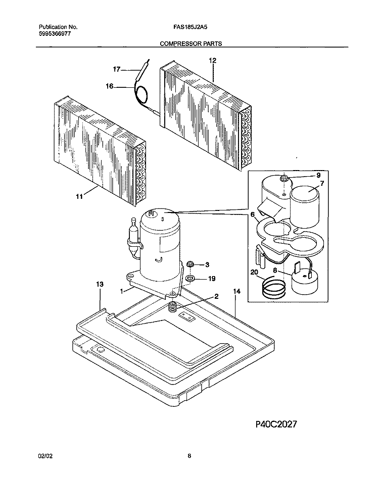 COMPRESSOR PARTS Diagram and Parts List for FAS185J2A5  Frigidaire Air Conditioner