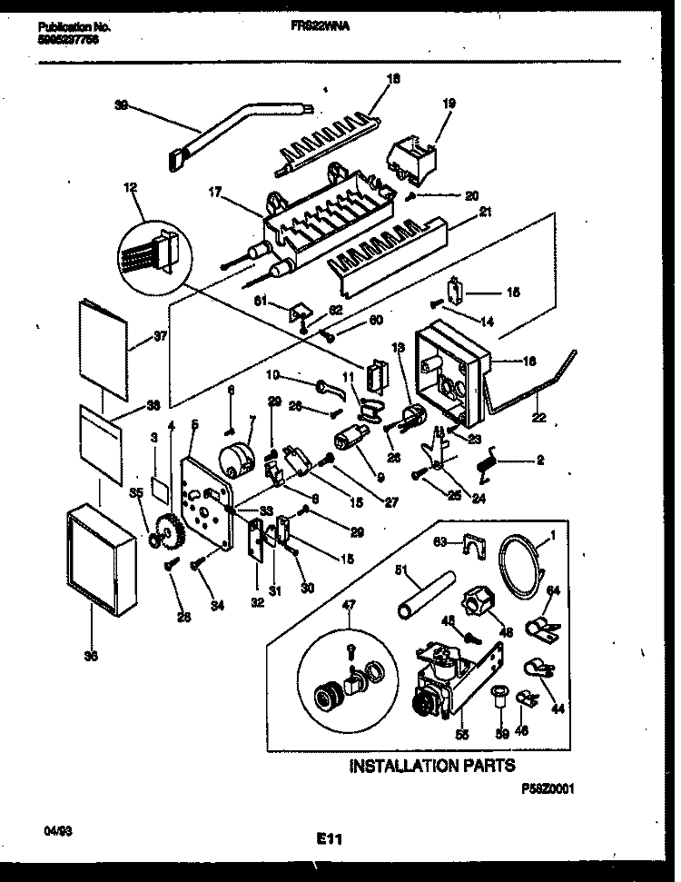 ICE MAKER AND INSTALLATION PARTS Diagram and Parts List for FRS22WNAD0  Frigidaire Refrigerator