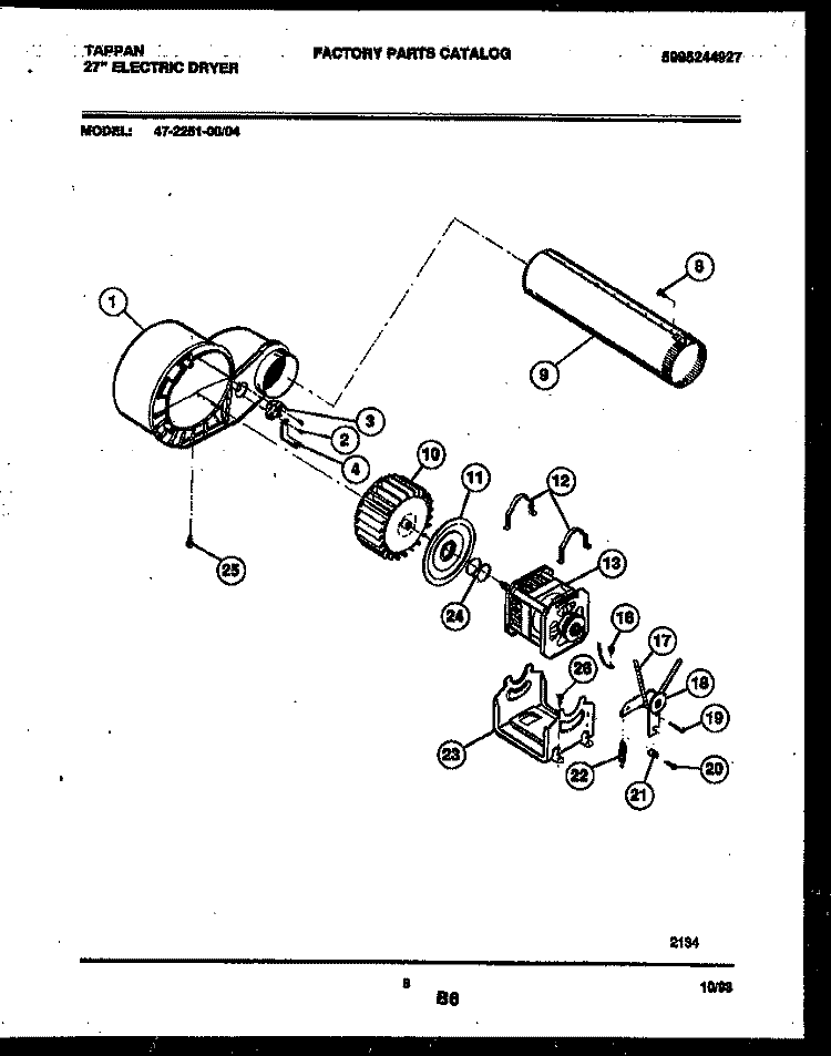 BLOWER AND DRIVE PARTS Diagram and Parts List for 47-2251-23-04  Tappan Dryer