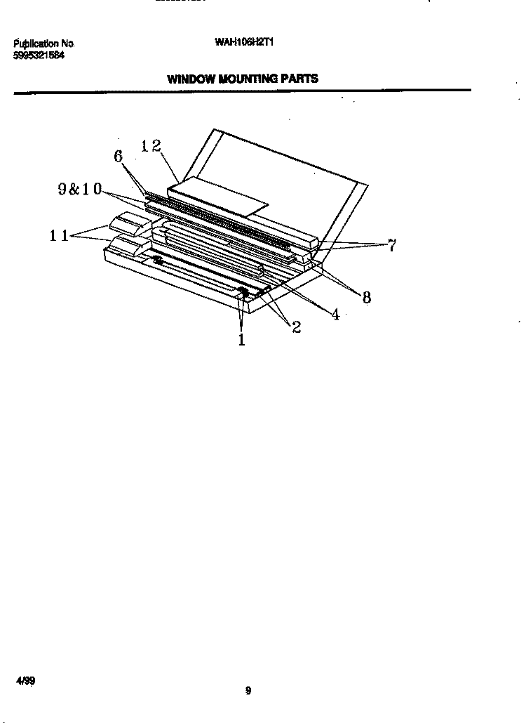 MOUNTING PARTS Diagram and Parts List for WAH106H2T1  Frigidaire Air Conditioner