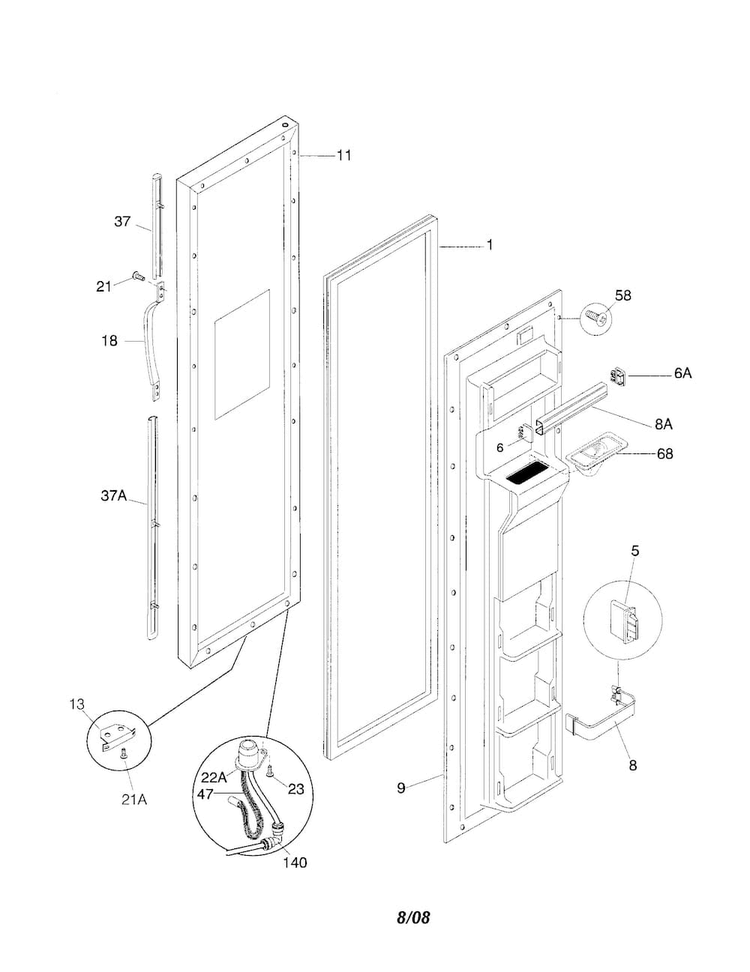 Freezer Door Diagram and Parts List for FRS26ZRGD7  Frigidaire Refrigerator