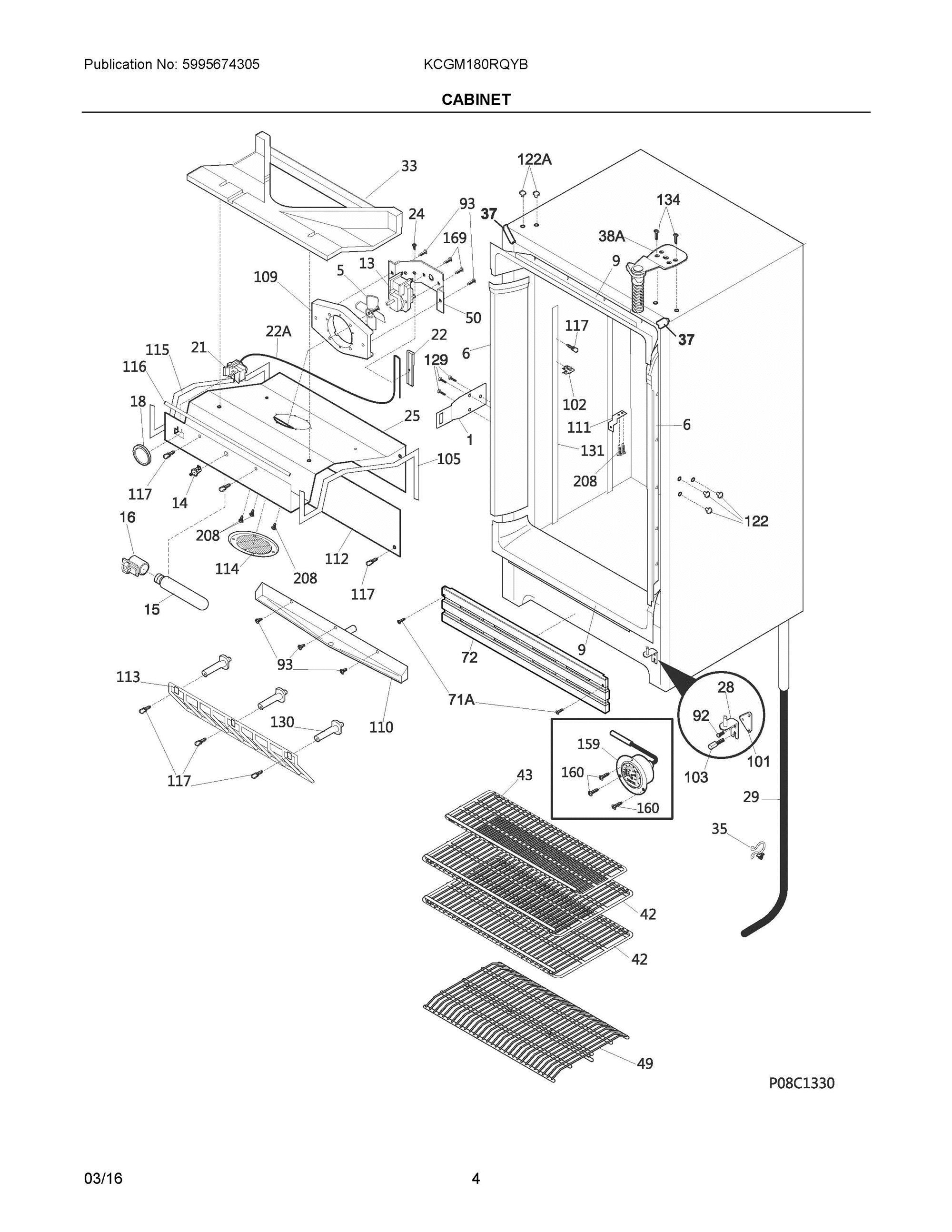 03 - CABINET Diagram and Parts List for KCGM180RQYB  Frigidaire Refrigerator
