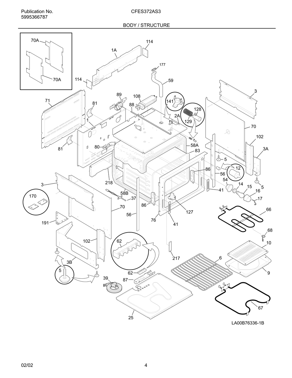 Body / Structure Diagram and Parts List for CFES372AS3  Frigidaire Range