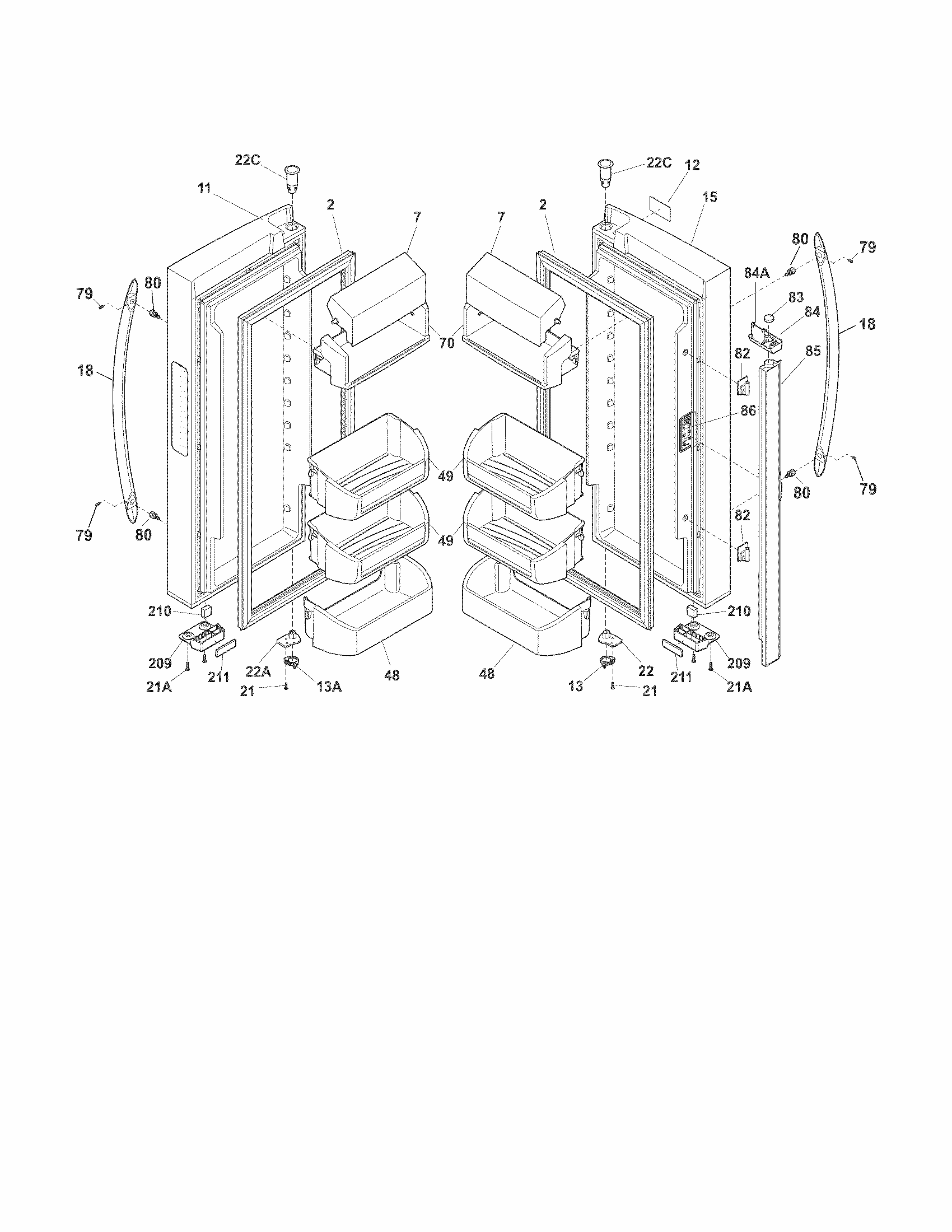Fresh Food Doors Diagram and Parts List for FGUN2642LE8  Frigidaire Refrigerator