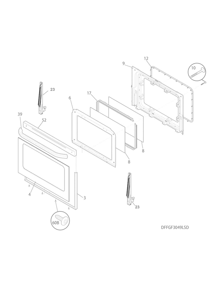 Door Diagram and Parts List for FFGF3019LBB  Frigidaire Range