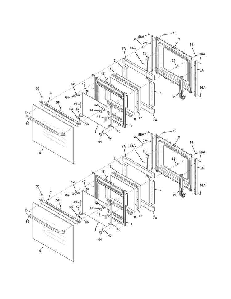 Doors Diagram and Parts List for FFET2725PBA  Frigidaire Wall Oven