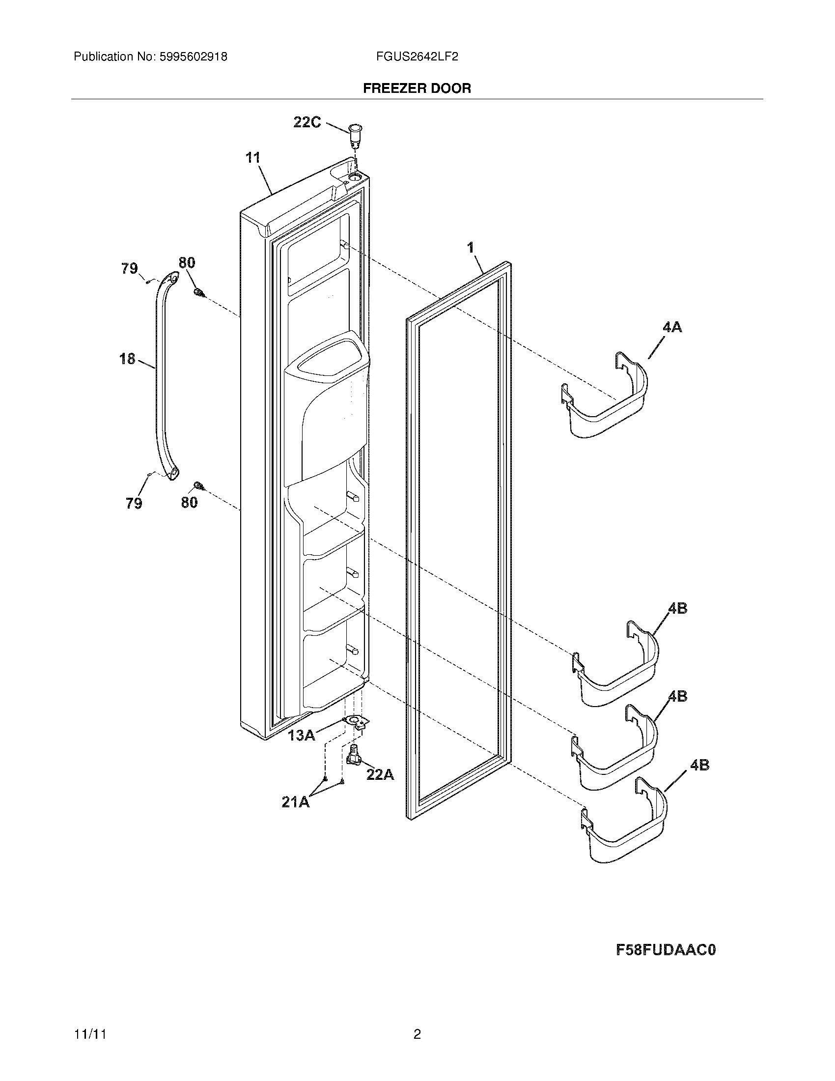 03 - FREEZER DOOR Diagram and Parts List for FGUS2642LF2  Frigidaire Refrigerator