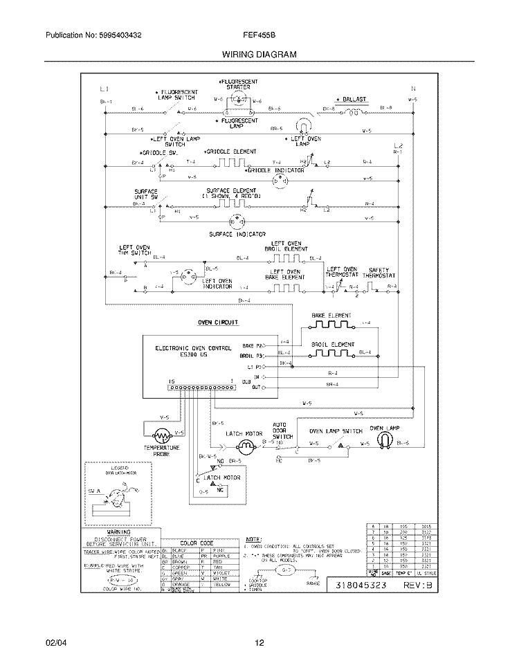 WIRING DIAGRAM Diagram and Parts List for FEF455BBC  Frigidaire Range