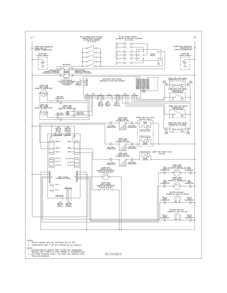 Wiring Diagram Diagram and Parts List for FGGF304DPFA  Frigidaire Range
