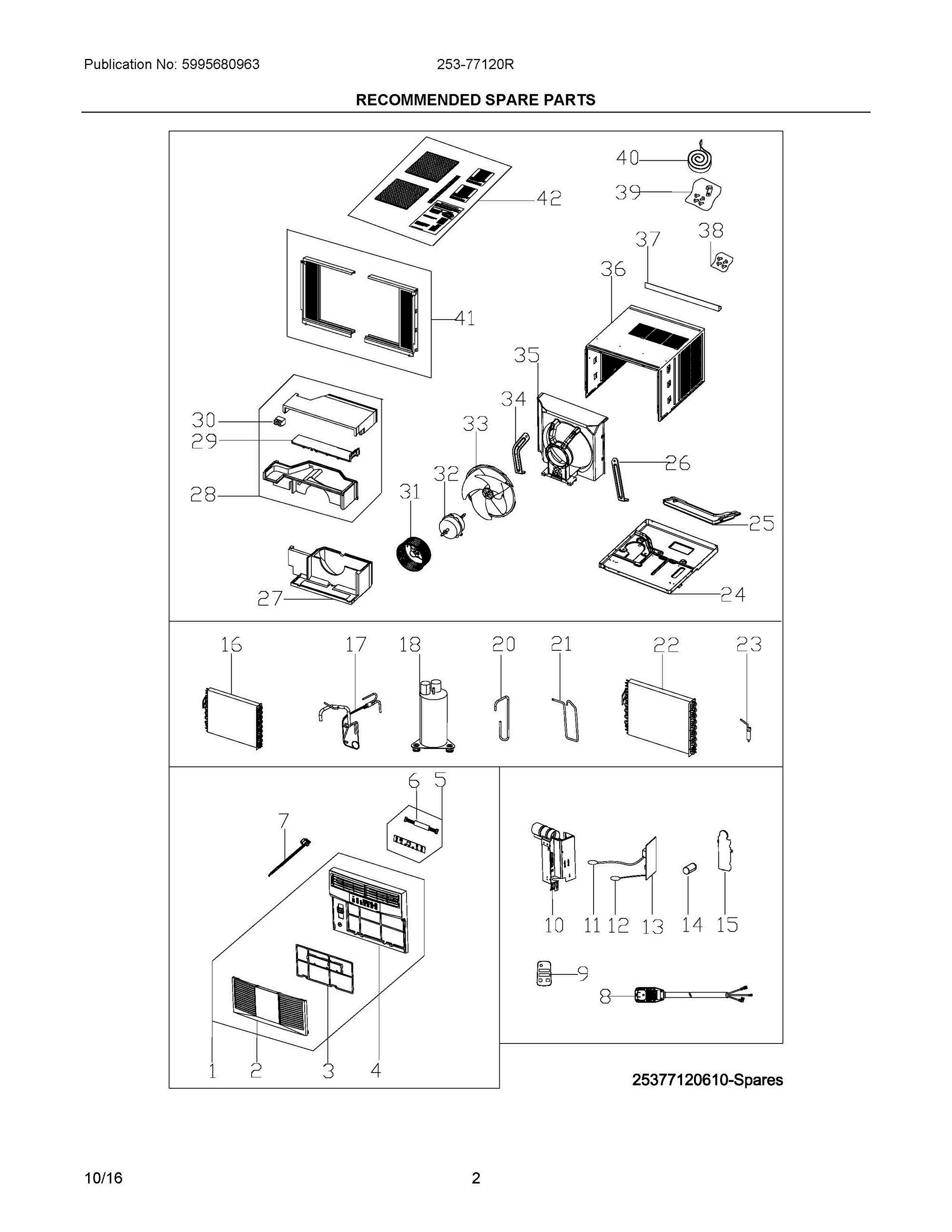 02 - RECOMMENDED SPARE PARTS Diagram and Parts List for 25377120R  Frigidaire Air Conditioner