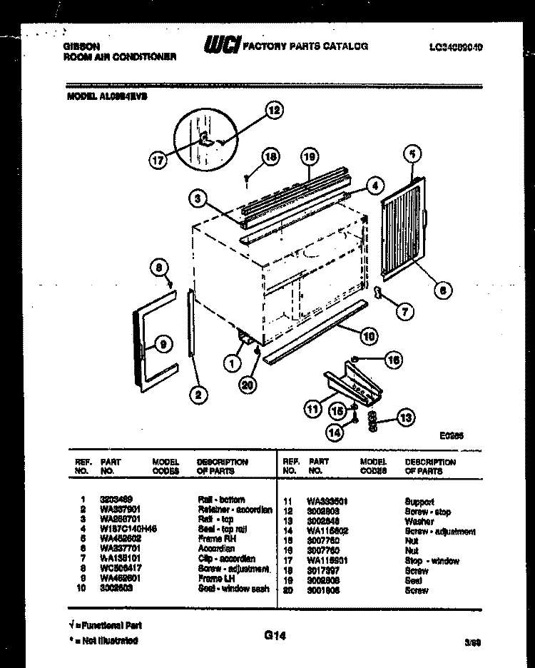 CABINET AND INSTALLATION PARTS Diagram and Parts List for AL08B4EVB  Gibson Air Conditioner