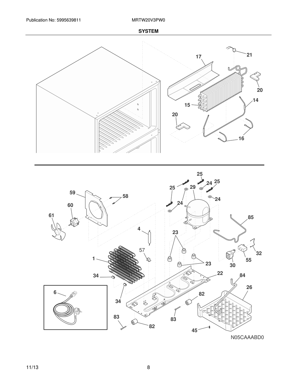 System Diagram and Parts List for MRTW20V3PW0  Frigidaire Refrigerator