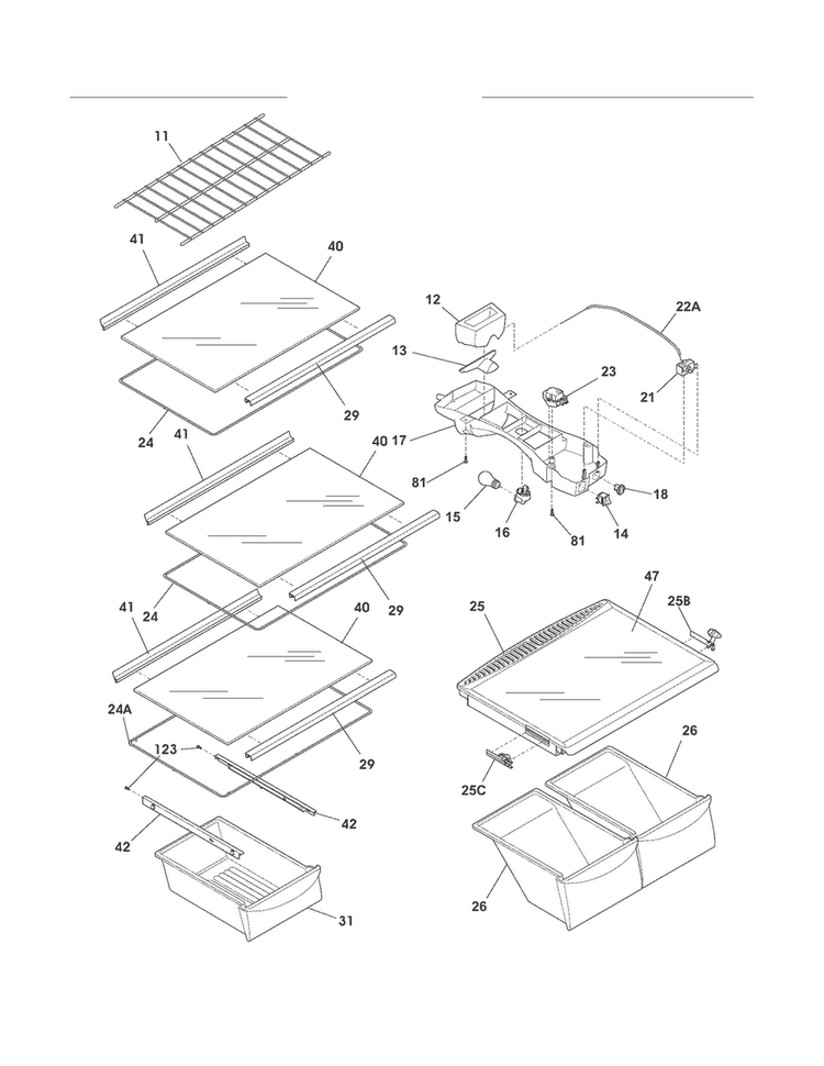 Shelves Diagram and Parts List for FFHT1816LK6  Frigidaire Refrigerator