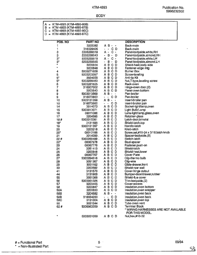 Body Page 2 Diagram and Parts List for 4893-80B  Frigidaire Range