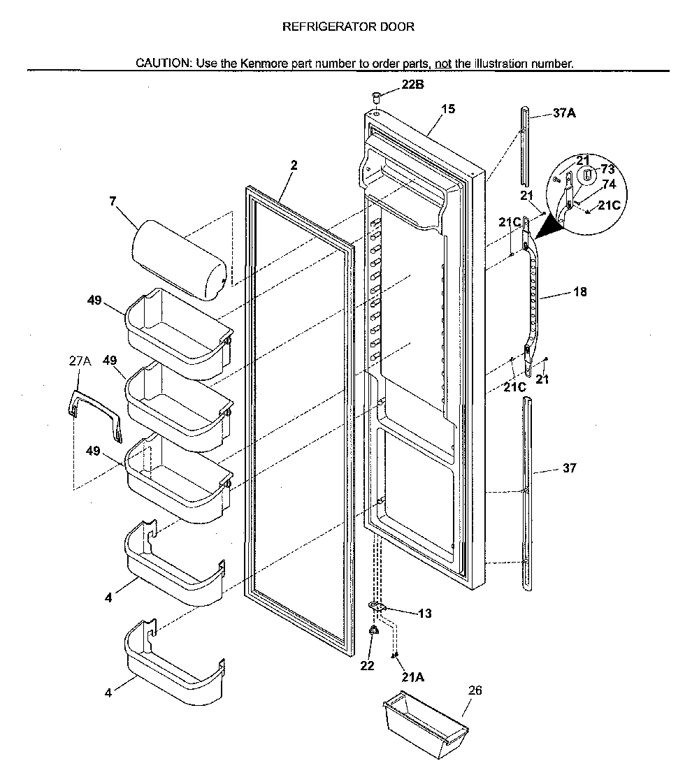 Refrigerator door Diagram and Parts List for 25353679302  Kenmore Refrigerator