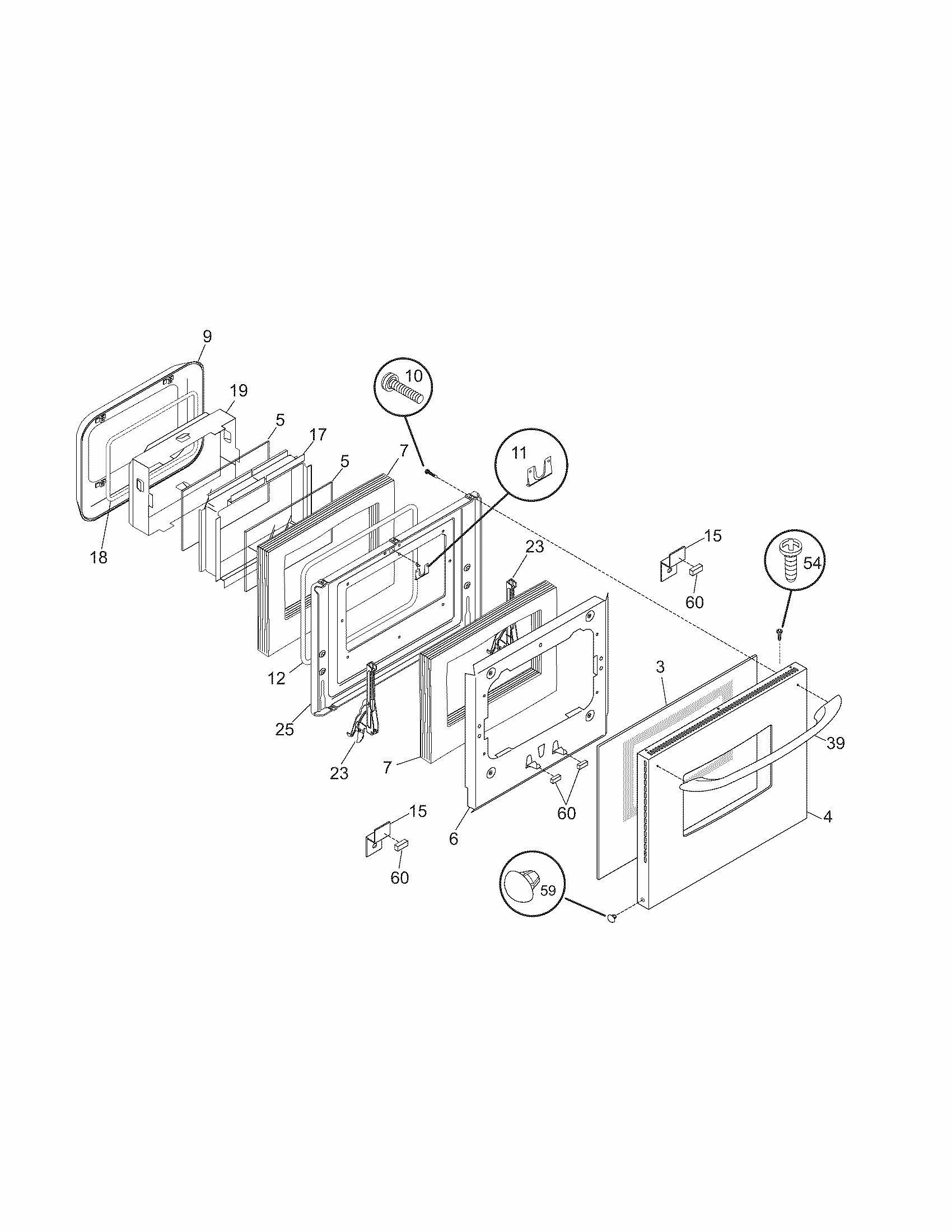 Door Diagram and Parts List for 79040523402  Kenmore Wall Oven