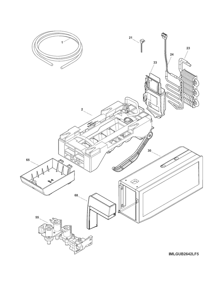 Ice Maker Diagram and Parts List for FGHB2844LPE  Frigidaire Refrigerator