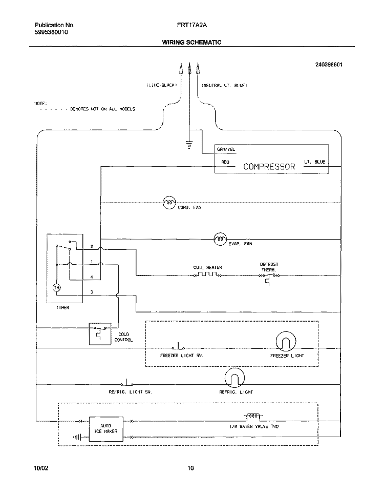 WIRING SCHEMATIC Diagram and Parts List for FRT17A2AW2  Frigidaire Refrigerator