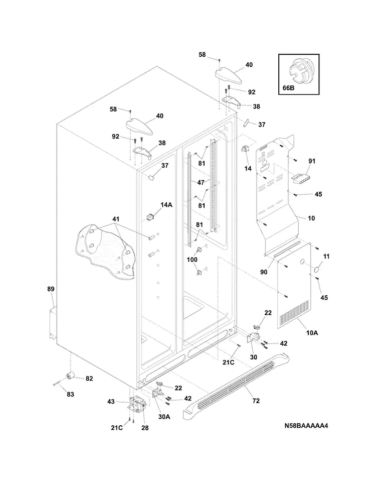 Cabinet Diagram and Parts List for FFSS2614QE2A  Frigidaire Refrigerator