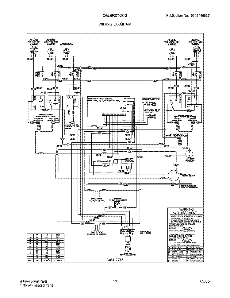 WIRING DIAGRAM Diagram and Parts List for CGLEF379DCG  Frigidaire Range