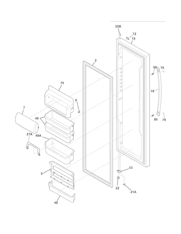 Refrigerator Door Diagram and Parts List for LGHC2342LE2  Frigidaire Refrigerator