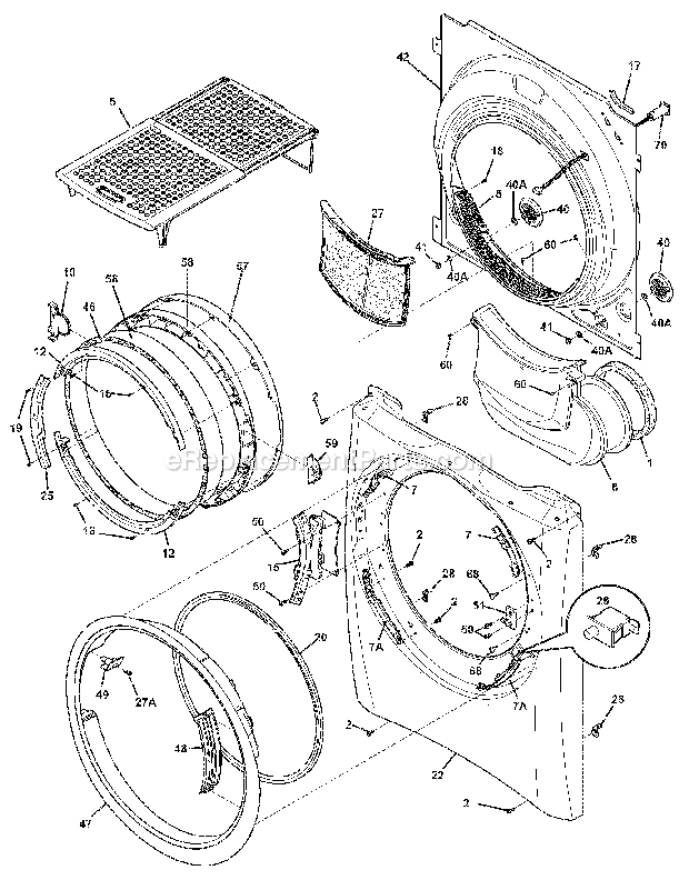 FRONT PANEL/LINT FILTER Diagram and Parts List for EIED55HMB0  Electrolux Dryer
