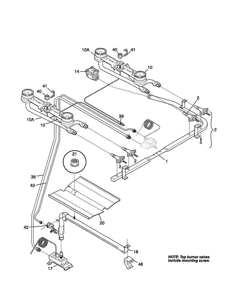 Burner Diagram and Parts List for FPF311PHWA  Frigidaire Range