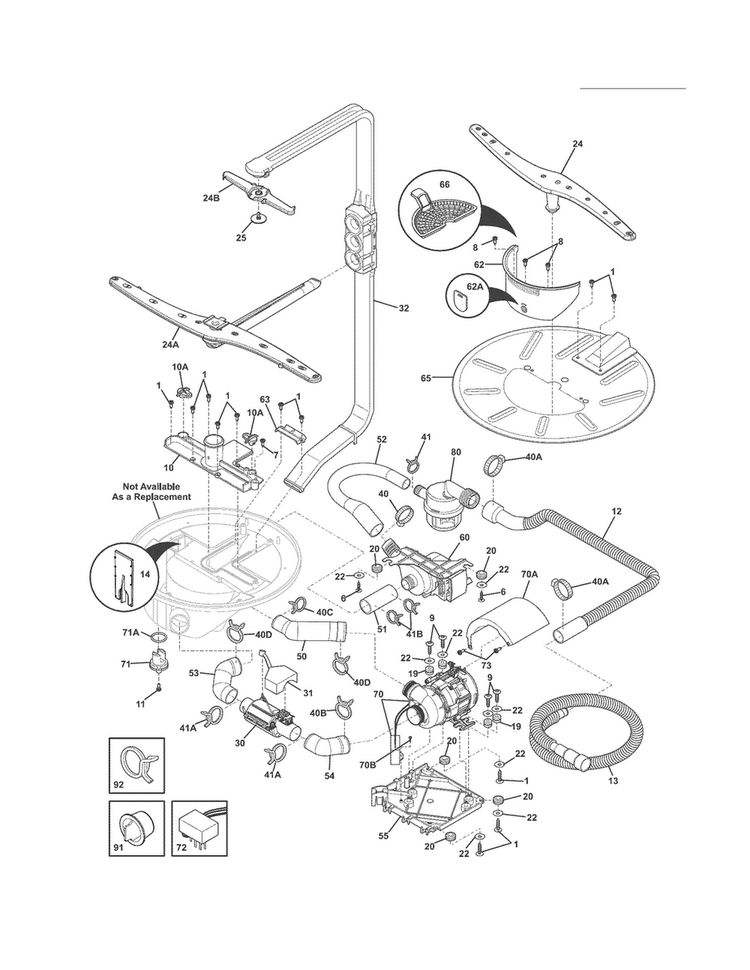 Motor & Pump Diagram and Parts List for EIDW6405HT1B  Electrolux Dishwasher
